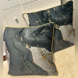 Olive Green Marble-Print Decorative Throw Pillows with Gold Accents